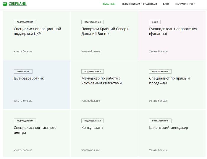 действующие вакансии Сбербанка
